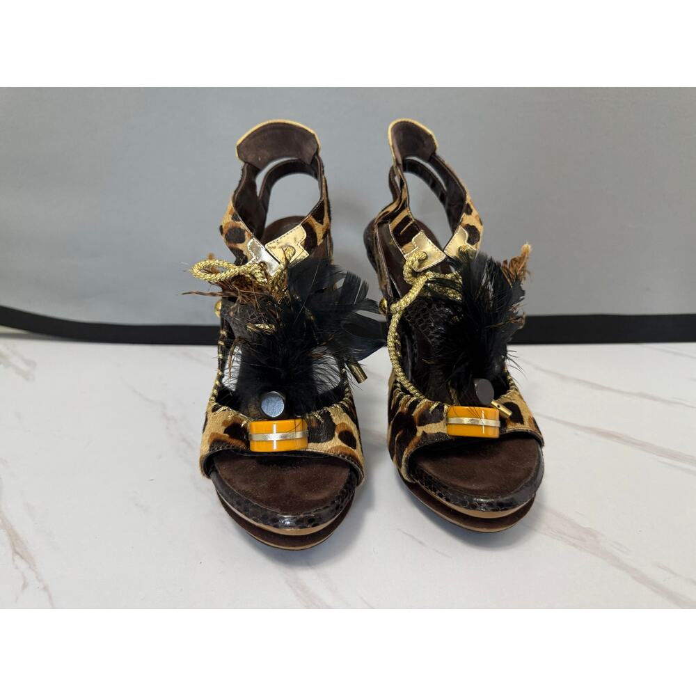 Vintage Louis Vuitton Spicy Leopard Calf Hair Python Trim Platform Heels